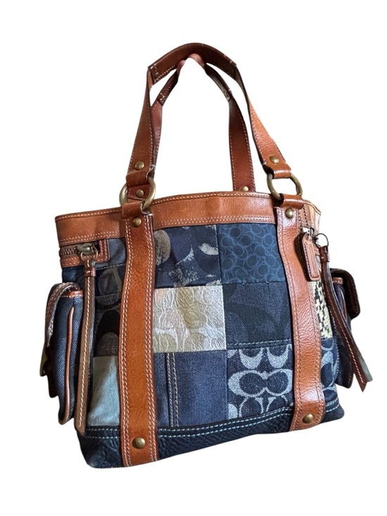 Coach Legacy RARE Limited Edition Mosaic Denim Patchwork Tote Bag Blue Signature - Picture 10 of 13